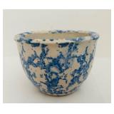 FR - Pair of Blue Vintage Spongeware Pottery Crocks