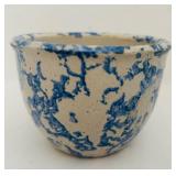 FR - Pair of Blue Vintage Spongeware Pottery Crocks