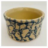 FR - Pair of Blue Vintage Spongeware Pottery Crocks