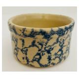 FR - Pair of Blue Vintage Spongeware Pottery Crocks