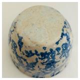 FR - Pair of Blue Vintage Spongeware Pottery Crocks