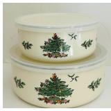FR - Spode Christmas Tree Metal Bowl Set with Plastic Lids, Set of 2