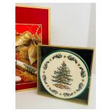 FR - Spode Christmas Tree Hostess Set - Cutlery, Cake Slice, and 8 Coasters