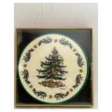 FR - Spode Christmas Tree Hostess Set - Cutlery, Cake Slice, and 8 Coasters