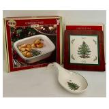 FR - Spode Christmas Tree Square Baker, Spoon Rest, and Trivet Set