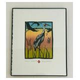 FR - Betsy Bowen Signed Sandhill Cranes WoodblockPrint Framed Limited Edition