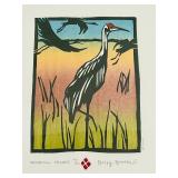 FR - Betsy Bowen Signed Sandhill Cranes WoodblockPrint Framed Limited Edition