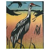 FR - Betsy Bowen Signed Sandhill Cranes WoodblockPrint Framed Limited Edition
