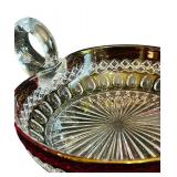 FR - Vintage West Morland Ruby Flash Cut Glass Nappy Dish and Compote Set