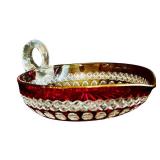 FR - Vintage West Morland Ruby Flash Cut Glass Nappy Dish and Compote Set