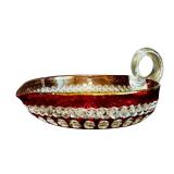 FR - Vintage West Morland Ruby Flash Cut Glass Nappy Dish and Compote Set