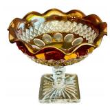 FR - Vintage West Morland Ruby Flash Cut Glass Nappy Dish and Compote Set
