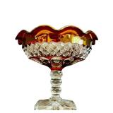 FR - Vintage West Morland Ruby Flash Cut Glass Nappy Dish and Compote Set
