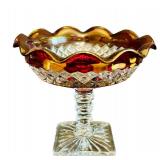 FR - Vintage West Morland Ruby Flash Cut Glass Nappy Dish and Compote Set