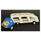 FR - Vintage Tonka Car Carrier Hauler Blue and White Pressed Steel