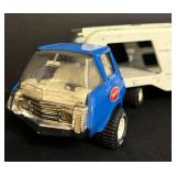 FR - Vintage Tonka Car Carrier Hauler Blue and White Pressed Steel