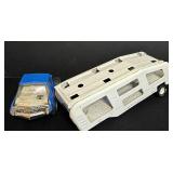 FR - Vintage Tonka Car Carrier Hauler Blue and White Pressed Steel