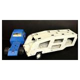 FR - Vintage Tonka Car Carrier Hauler Blue and White Pressed Steel