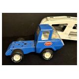 FR - Vintage Tonka Car Carrier Hauler Blue and White Pressed Steel