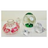 LR - Set of 4 Decorative Art Glass Paperweights and Figures, Tallest 3 Inches