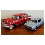 LR - Set of 2 Die-Cast Model Cars - 1957 Chevy Bel Air and Pontiac GTO