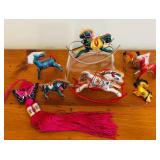 ML - Collection of 7 Vintage Handcrafted Horse Ornaments with Embroidered Butterfly Tassel