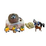 FR - Collection of 8 Animal Figurines including Hand-Painted Birds, Turtle, Horses and Dala Horses