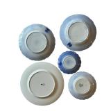 FR/k - Set of 5 Antique Porcelain Plates Blue and Floral Patterns 8 Inch