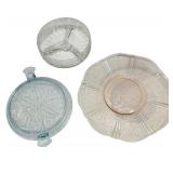 K - Vintage Fire-King Sapphire Blue Philbe Glass Trivet, Vintage MacBeth-Evans American Sweetheart Depression Glass Tray and Round Vintage Relish Tray