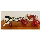 LR/FR - Vintage Cast Iron Horse-Drawn Fire Wagon Toy, 19 Inch