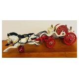 LR/FR - Vintage Cast Iron Horse-Drawn Fire Wagon Toy, 19 Inch