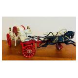 LR/FR - Vintage Cast Iron Horse-Drawn Fire Wagon Toy, 19 Inch