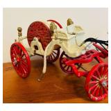 LR/FR - Vintage Cast Iron Horse-Drawn Fire Wagon Toy, 19 Inch