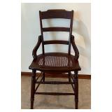 LR - Antique Wood Arm Chair with Woven Cane Seat