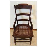 LR - Antique Wood Arm Chair with Woven Cane Seat