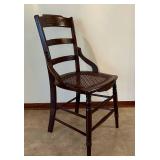 LR - Antique Wood Arm Chair with Woven Cane Seat