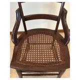 LR - Antique Wood Arm Chair with Woven Cane Seat