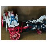 K - Vintage Cast Iron Horse-Drawn Fire Wagon Replica