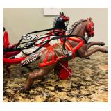 K - Vintage Cast Iron Horse-Drawn Fire Wagon Replica