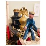 K - Vintage Cast Iron Horse-Drawn Fire Wagon Replica