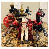 K - Vintage Cast Iron Horse-Drawn Fire Wagon Replica