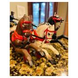 K - Vintage Cast Iron Horse-Drawn Fire Wagon Replica