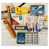 LL - Tool and Hardware Lot: Staple Guns, Knives, Brushes, Velcro, Doorstops, and More