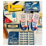 LL - Tool and Hardware Lot: Staple Guns, Knives, Brushes, Velcro, Doorstops, and More