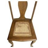 LL - Vintage Wooden Dining Chair with Cane Seat and Carved Backrest