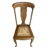 LL - Vintage Wooden Dining Chair with Cane Seat and Carved Backrest