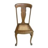 LL - Vintage Wooden Dining Chair with Cane Seat and Carved Backrest