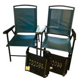 LL - Set of 2 Blue Folding Mesh Patio Chairs with Matching Carry Bags