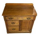 LL - Antique Wooden Washstand with Three Drawers and Cabinet