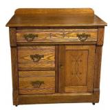 LL - Antique Wooden Washstand with Three Drawers and Cabinet